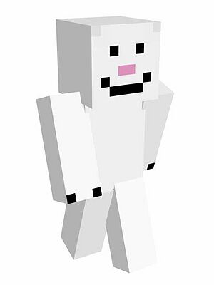 Cucurucho's skin. It's a white furry creature with black eyes, a pink nose, and a black smiling mouth. It has black lines on its hands, turning them into paws. It also has two small white ears on the top of its head.